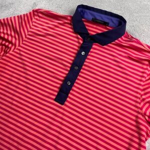 Greyson Mens Striped Golf Polo Shirt Pink Orange Forsgate Country Club Large L